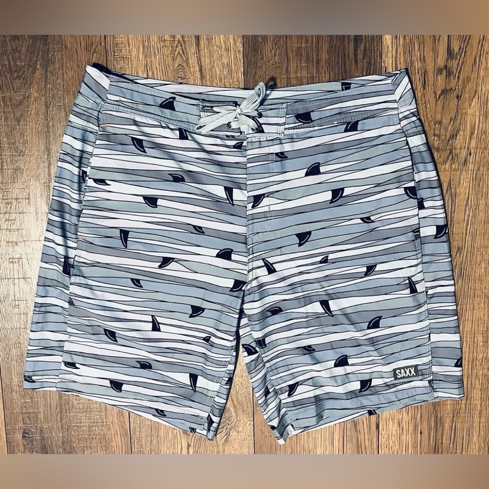 Saxx Men's Betawave 2N1 Swim Trunks 9" With Liner Boardshort Fins Blue 36